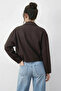Women's Oversize Belt Detailed Zippered Lined Denim Brown Jacket - 5