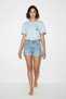 Women's Handcrafted Flamingo Embroidery Detailed Premium Design Cotton T-Shirt Baby Blue - 3