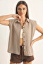 Women's Cotton Gingham Patterned Summer Brown Shirt - 5