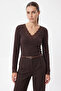 Women's V-Neck Lace Viscose Brown Blouse