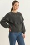 Women's Ruffled Openwork Detailed Balloon Sleeve Ribbed Knitwear Anthracite Sweater - 2