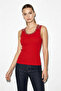 Women's Stone Embellished Crew Neck Thick Strap Ribbed Red Blouse - 4