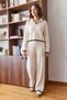 Women's Striped Knitwear Beige Top and Bottom Set - 3