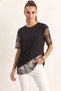 Women's Crew Neck Lace Garnished Asymmetrical Cut Relaxed Fit t Shirt Black - 6