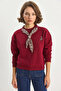 Women's Scarf Detailed Ceylan Embroidered Three-Thread Embroidered Oversized Burgundy Sweatshirt