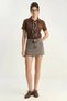 Women's Tiger Embroidery Scarf Detailed Polo Collar t Shirt Brown - 4
