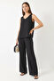 Women's V-Neck Strap Blouse with Palazzo Pants Black Bottom-Top Set - 2