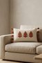 Buldan Handmade Tree Motif Embossed Punch Embroidered Tasseled Cotton Hidden Zipper Rectangular Throw Pillow Cover 35X55 cm