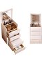 -Long Vanity Desk with Flip Top Mirror and LED Lights, 3 Drawers Small Makeup Dressing Table with Cushioned Storage Stool, Space Saving Compact Vanity Set for Bedroom（SZZ007）