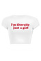 Women's Just a Girl Red Lettered Crop White - 2