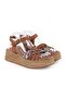 Women's Sandals Daily Genuine Leather Leopard Patterned Mesh Banded Straw Jute Platform Wedge Sole 26Y-5260 - 3