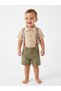 Cocosiss Baby Boy Embroidered Muslin Shirt and Suspender Shorts Set - Beige / Khaki