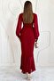 Red Chiffon Dress with Gathered Front - 4