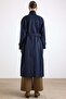 High Collar Cape Detailed Water Repellent Trench Coat Dark Blue 6889 - 7