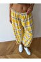 Women's Yellow Lace-Up Plaid Patterned Premium Shalwar Trousers Frv0221-1