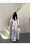 Women's Cobalt Blue Pera Linen Mandarin Collar Guipure Detailed Belted Maxi Dress Jen2679 - 4