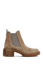 Women's Beige Thick Heeled Suede Leather Casual Chelsea Boots Wf190024Ds