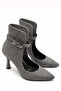 Caren Women's Suede Gray Pointed Toe Thin Heeled Belt Detailed Windowed Stylish Boots & Stiletto 9 cm Heel - 5