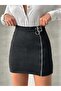Women's Zippered Belt Detailed Suede Mini Skirt - 3