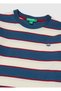 Boy's Navy Blue Mix Logo Embroidered Striped Ribbed Long Sleeve T-Shirt - 3