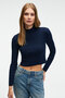 Calida women's Mock Neck Corded Fabric look Slim Fit knitwear navy blue sweater
