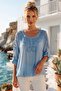 Italian Blue Lace Collar 3/4 Sleeve Lined Elastic Waist Sequined Silk Woven Blouse 65 70 - 8
