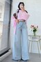 Premium Ripped Detailed Wide Leg Women's Jean Trousers - Light Blue - 7