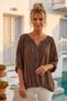 Italian Brown Lace Collar 3/4 Sleeve Elastic Waist Sequined Silk Woven Blouse 65 70 - 5