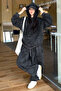 Washed Black Washed 3 Thread Oversize Hooded Premium Sweatshirt with Elastic Cuffs Shalwar Tracksuit Set - 7
