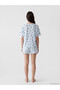 Lcw Young Blue Stitch Printed Women's Shorts Pajama Set - 4