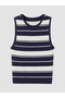 Peak New Season Navy Blue Crew Neck Striped Women's Knitwear Undershirt - 5
