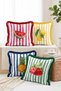 Summer Fruits Strawberry Lemon Watermelon and Pineapple Patterned Striped 4-Piece Fringed Throw Pillow Cover Set - 2