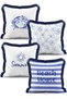 Summer and Beach Themed Crab and Seashell Striped 4-Piece Fringed Throw Pillow Cover Set