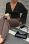 V-Neck Wide Sleeve Gathered Blouse - 6