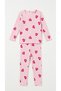 Girls' Pajama Set Heart Patterned Ribbed Long Sleeve Blouse Leggings Pants Pink - 3