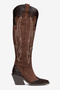 Brown Matte Suede Embroidery Detail Knee-High Western Cowboy Boots - 2