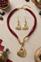 Nubuk Leather Metal Style Necklace Earring Set - 2