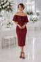 Women's Double Layer Flounce Madonna Collar Burgundy Pencil Midi Evening Dress 164 - 4
