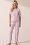 Lilac Cat Patterned Cotton Ribbed Camisole Knitted Pajama Set 26120402 - 2