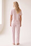 White Pink Patterned Cotton Ribbed Camisole Knitted Pajama Set 26120402 - 3