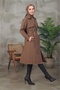 Women's Hijab Below Knee Lined Degaje Collar Linen Fabric Slit Trench Coat Milk Coffee - 3