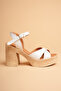 Women's Genuine Leather Platform Heeled Sandals - White - 3