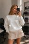 Women's Beatiful Scattered Flower Graphic Printed Comfortable Fit Crew Neck White Sweatshirt - 2