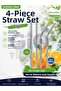 4-Piece Stainless Steel Straw Set (2 Straight, 2 Angled) Reusable Washable Metal Straw