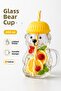 Magic Glass Teddy Bear Cup 450 ml Glass Mug with Lid and Straw and Bear Figure Drink Cup