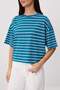 Petrol Çizgili Boxy/Relaxed Kalıp Kısa Kollu Örme T-Shirt TWOSS26TS00048 - 3