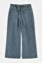 Mavi Kemerli Lastikli Yüksek Bel Geniş Paça Wide Leg %100 Pamuk Jeans TBBSS26CJ00053 - 6