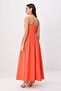 Pomegranate Flower Plain Woven Poplin Maxi Unlined Stylish/Evening Dress - 4