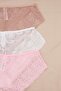 Pembe-Çok Renkli  3'lü Paket Yumuşak Dantelli Hipster Örme Esnek Büyük Beden Külot TBBAW25CM00008 - 5