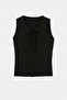 Black Fitted Keyhole Neck Sleeveless Interlock Knitted Blouse Twoss26Bz00341 - 5